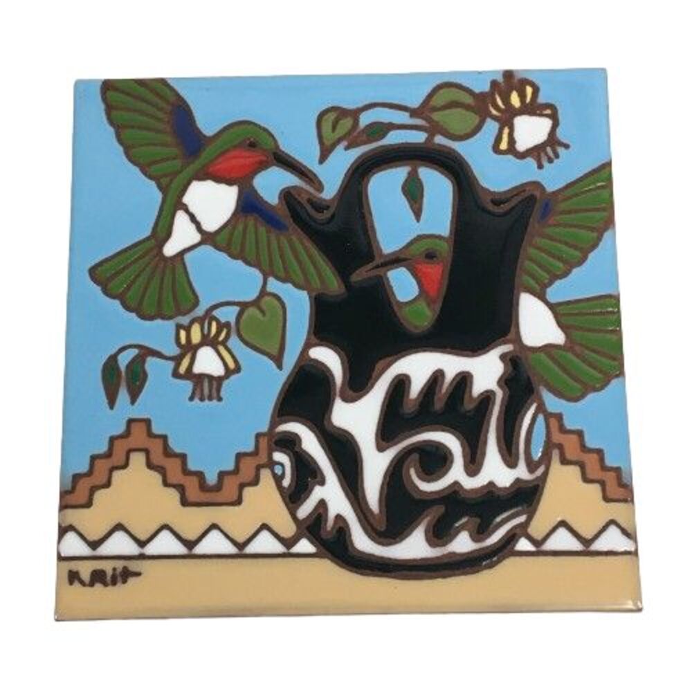 Tile Trivet Earthtones Hummingbird Southwest Hand Painted Ceramic Wall Decor